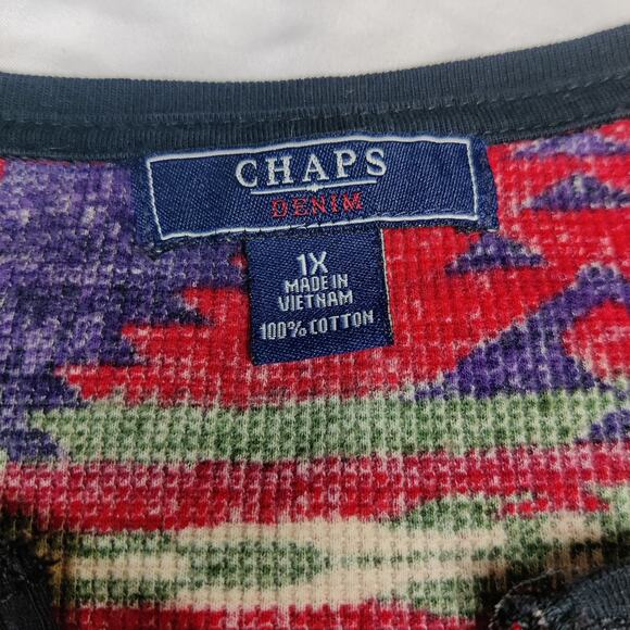 Chaps Ralph Lauren Y2K Southwestern Aztec Thermal Henley Shirt 1X Purple Red - Picture 6 of 10